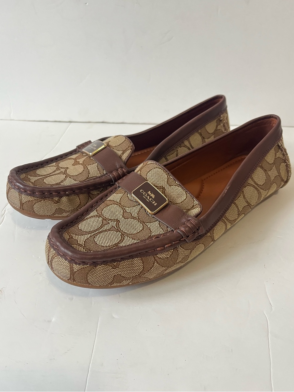 Coach mona Brown Signature Canvas driving Penny Loafers size 10B